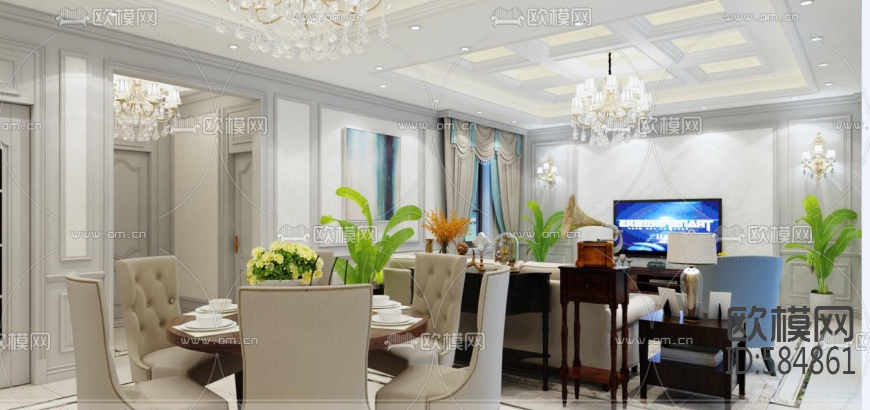 简约美式别墅整装施工图下载（渲染图5）