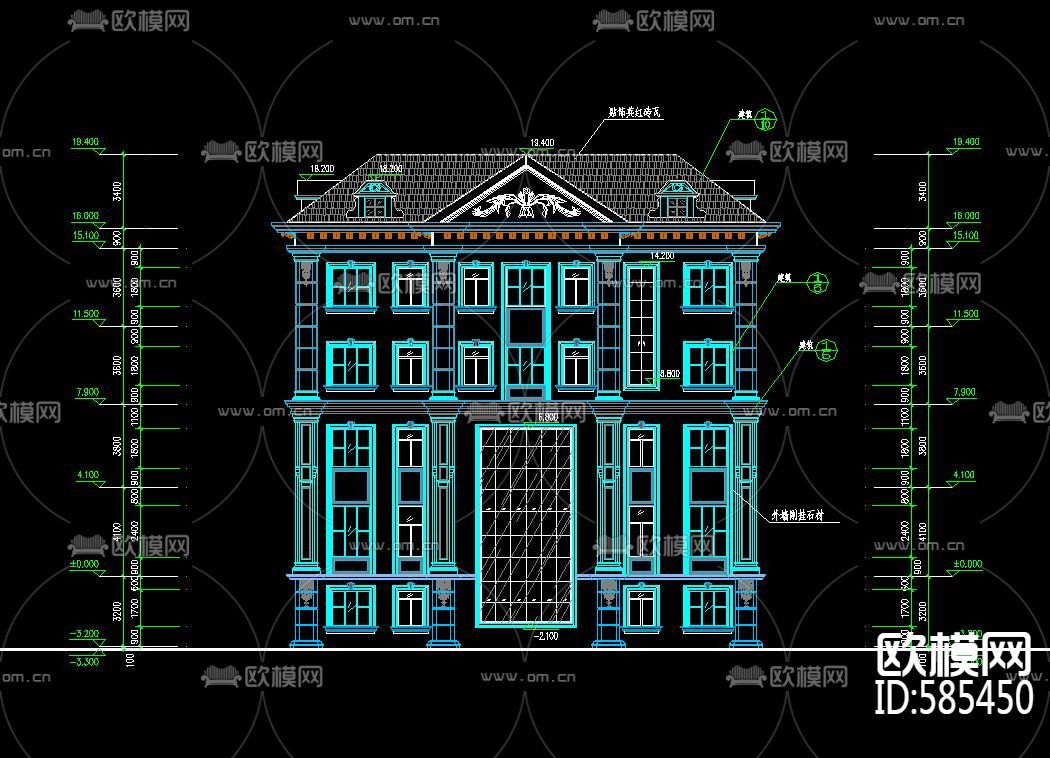 豪华大理石别墅建筑CAD施工图下载（渲染图2）