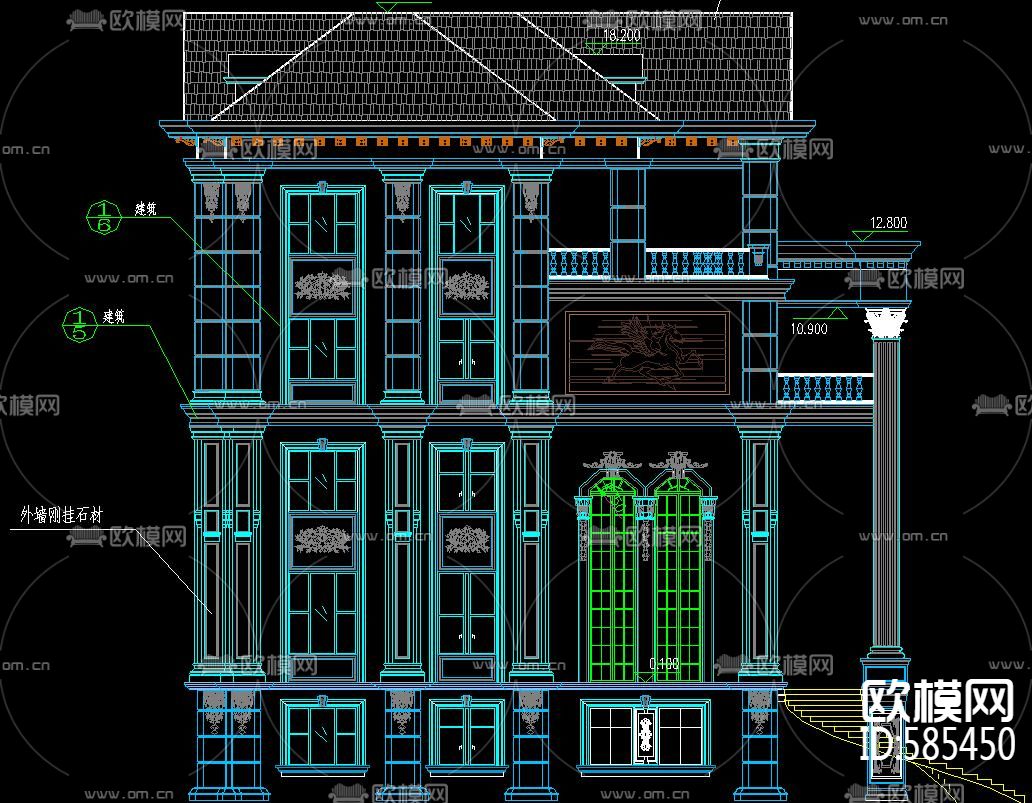豪华大理石别墅建筑CAD施工图下载（渲染图5）