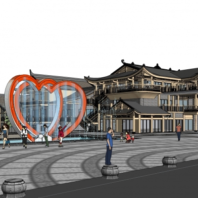  中式商业街旅游服务区规划su模型 