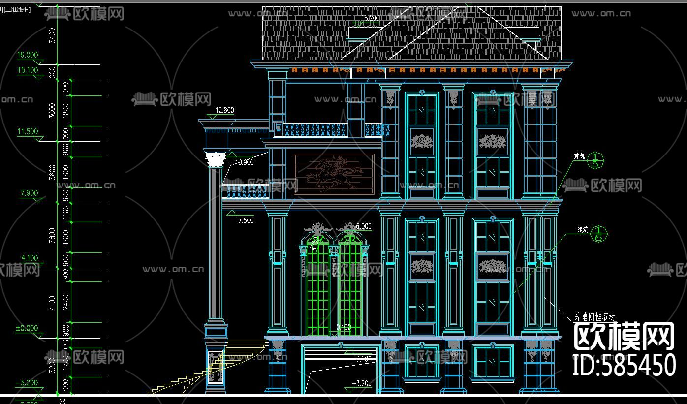 豪华大理石别墅建筑CAD施工图下载（渲染图4）