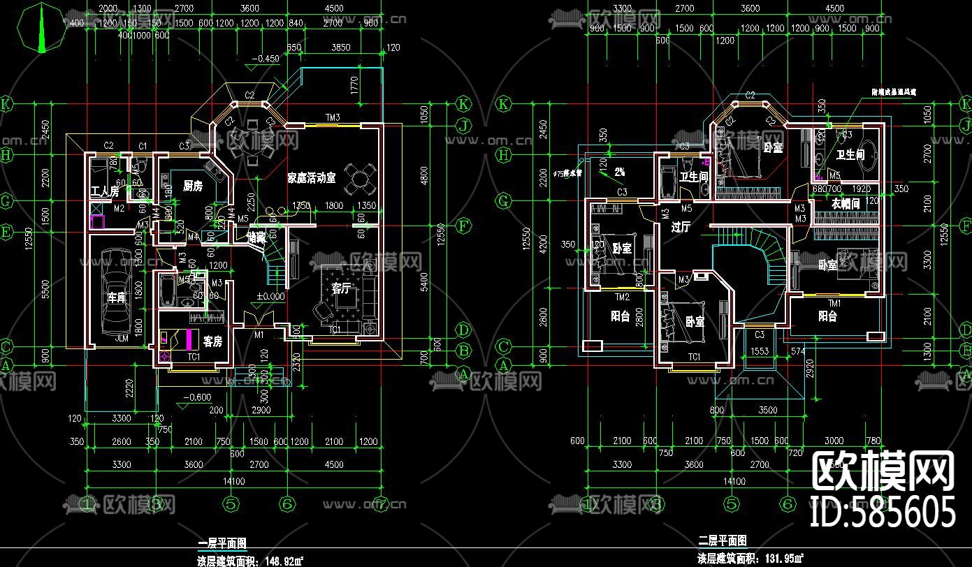 二层别墅CAD建筑施工图