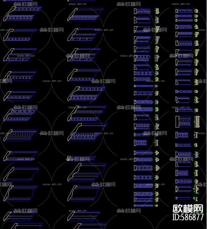 门套线天花角线饰线踢脚线CAD图库下载（渲染图1）