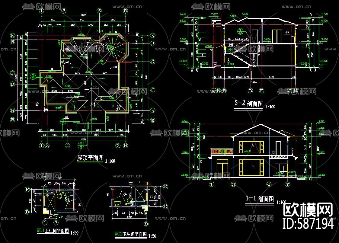 别墅自建房设计CAD建筑图下载（渲染图1）