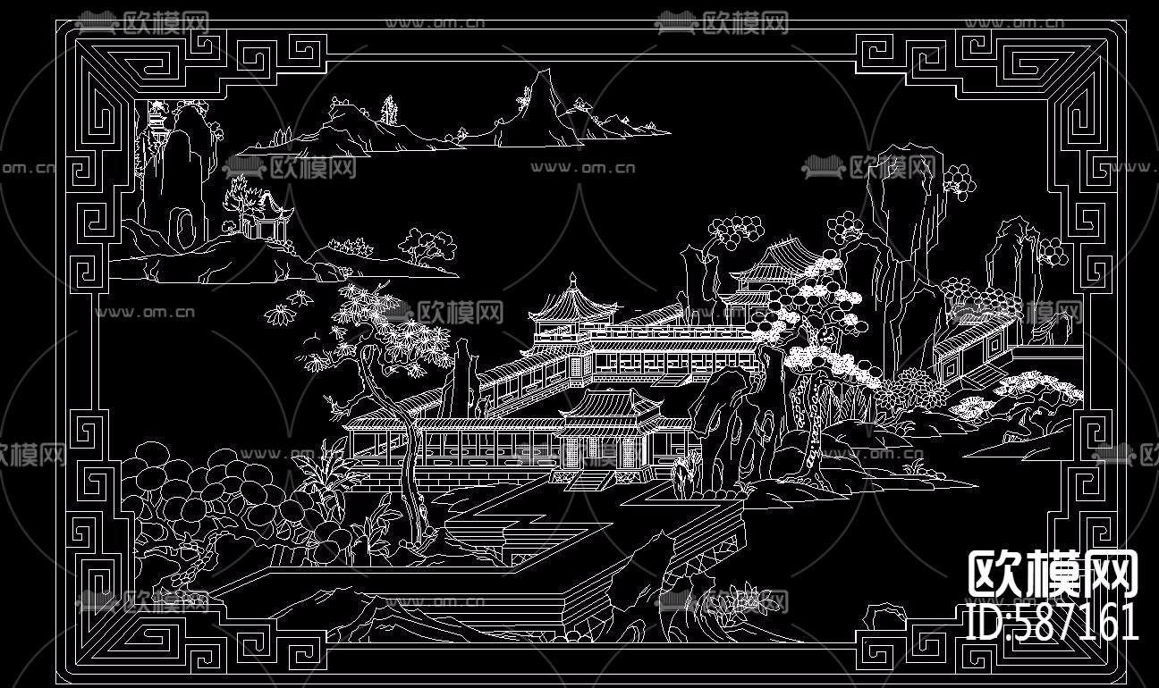 中式花纹雕刻CAD图库下载（渲染图5）
