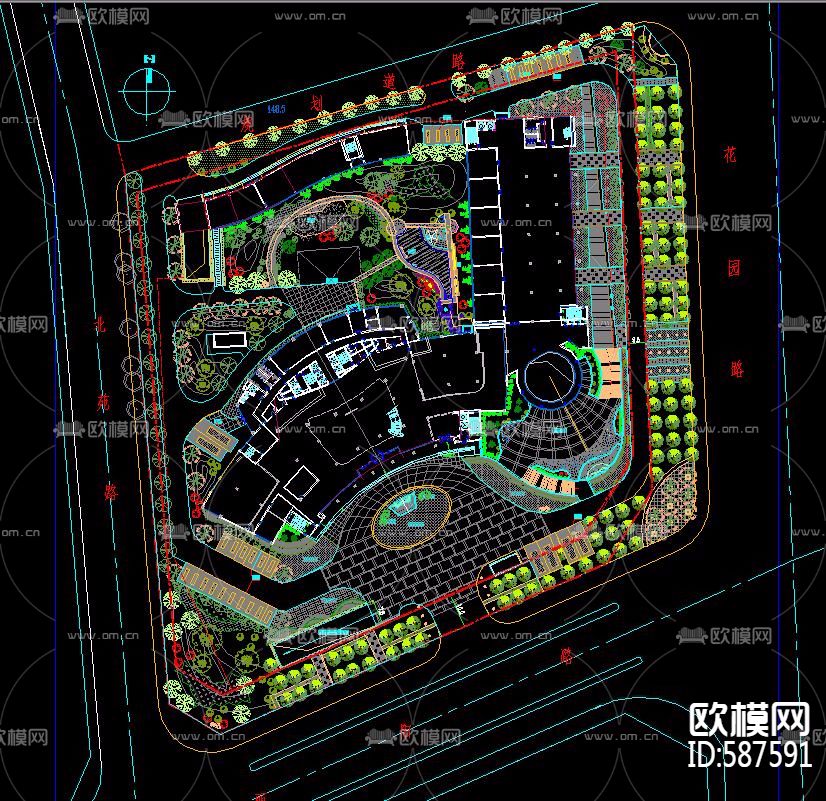 酒店CAD景观规划图下载（渲染图1）