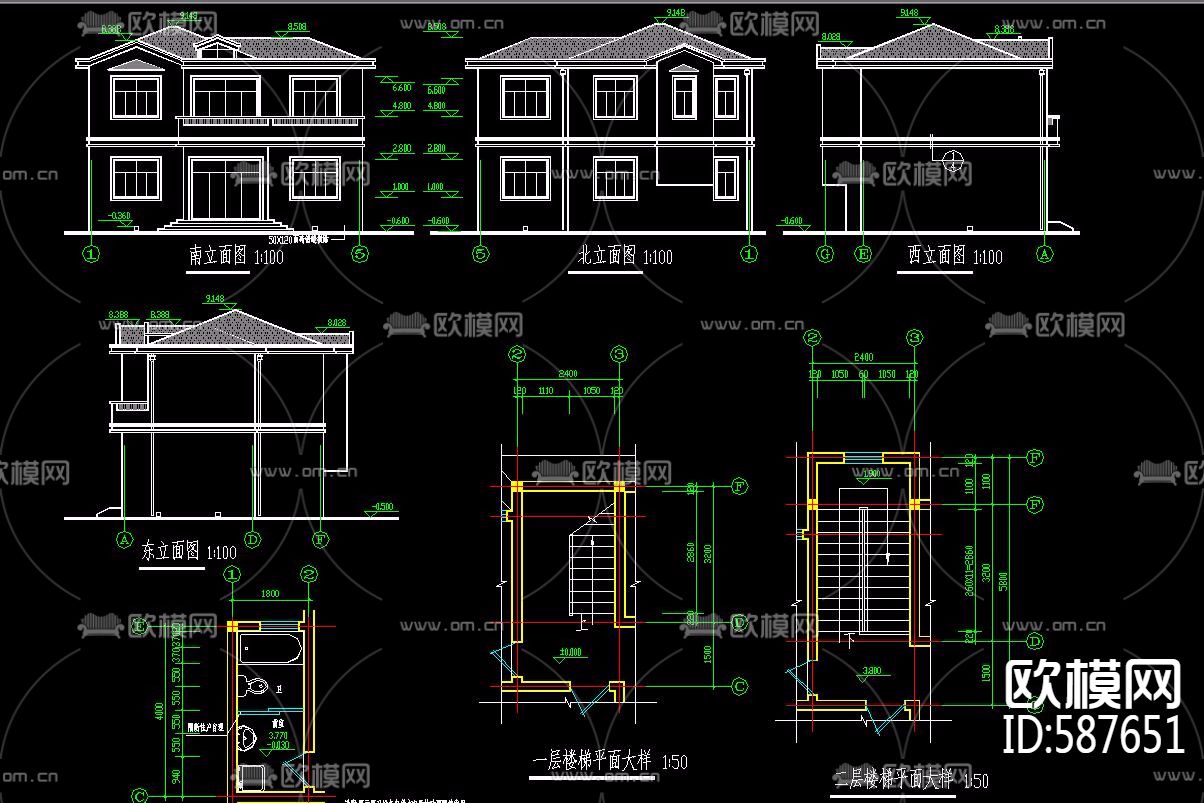 五套别墅建筑结构施工图下载（渲染图4）