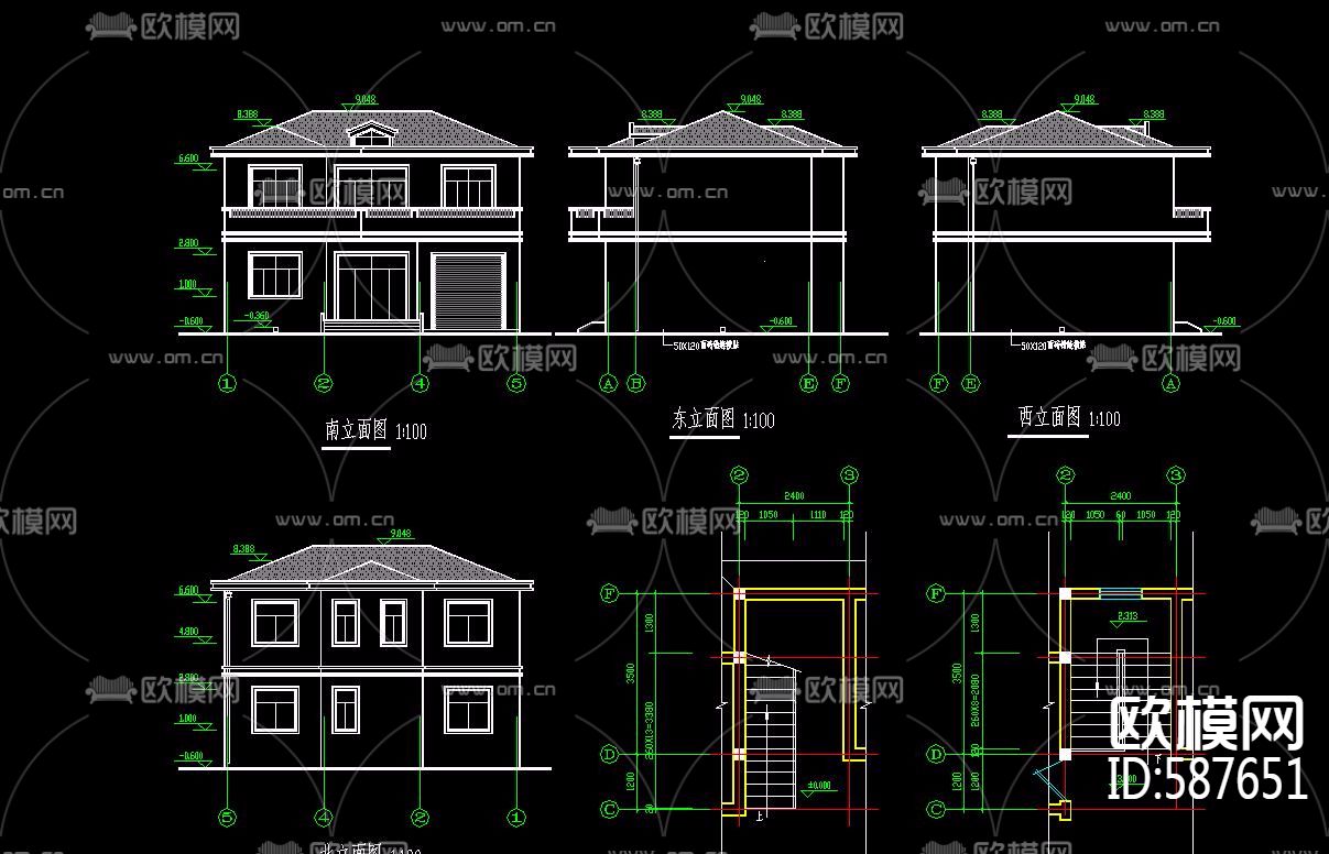 五套别墅建筑结构施工图下载（渲染图2）