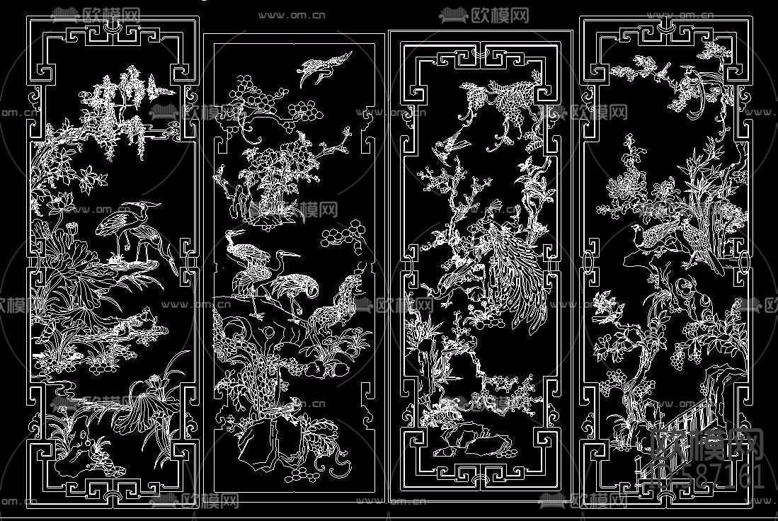 中式花纹雕刻CAD图库下载（渲染图4）
