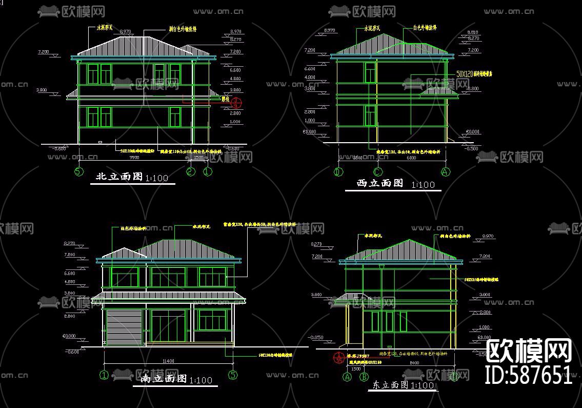 五套别墅建筑结构施工图下载（渲染图1）