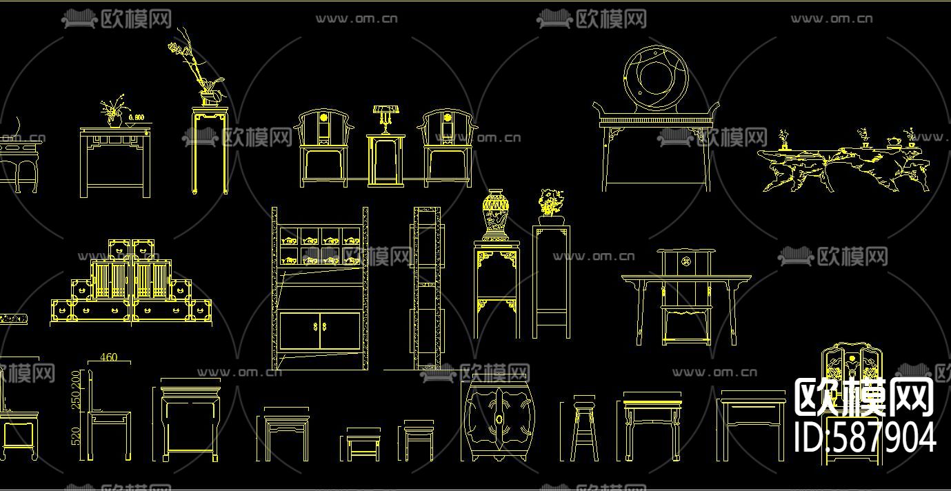 新中式家具立面经典CAD图库下载（渲染图6）