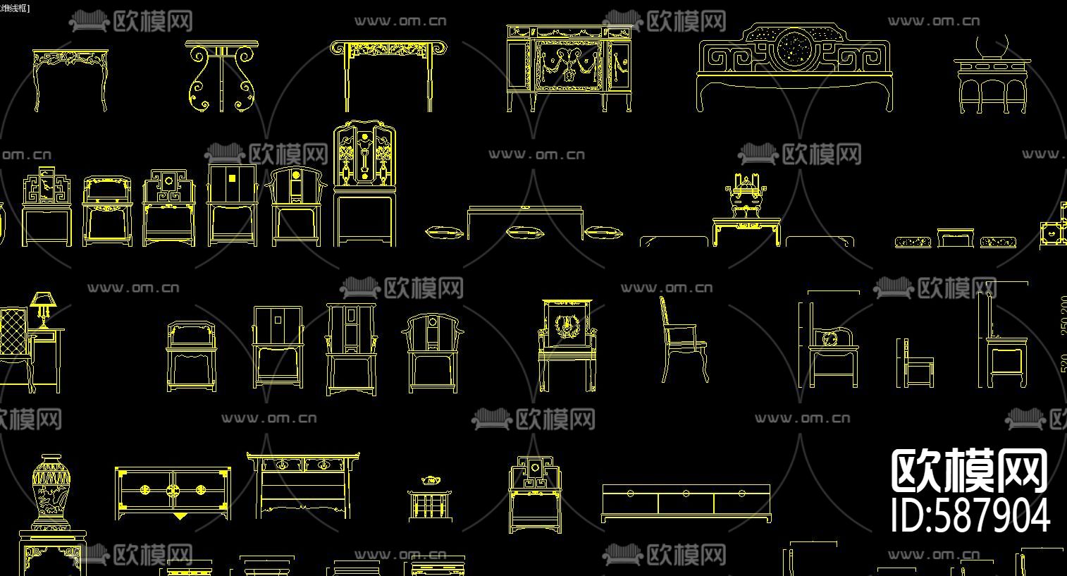 新中式家具立面经典CAD图库下载（渲染图5）