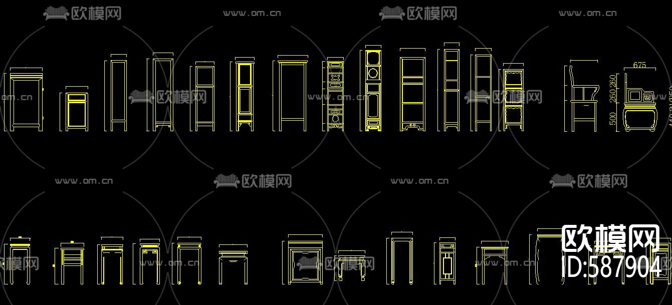 新中式家具立面经典CAD图库下载（渲染图1）