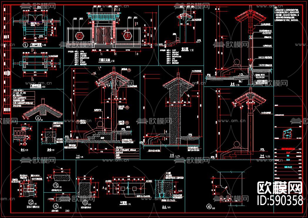 中式门楼CAD节点图下载