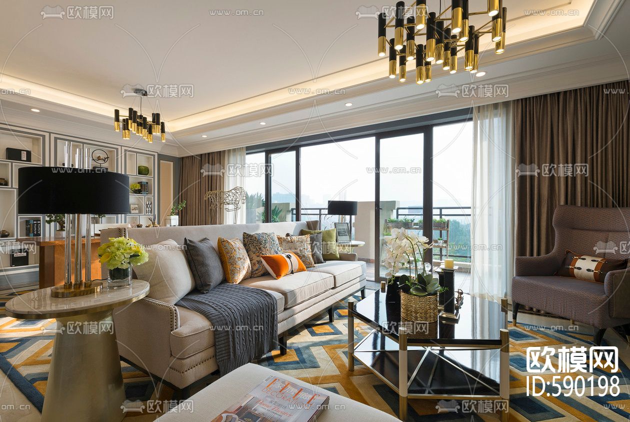 简美跃层全套cad施工图下载（渲染图4）