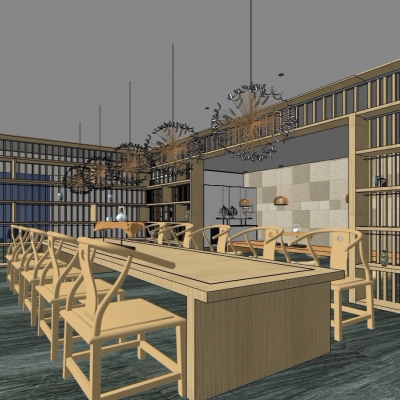  中国禅意茶馆su模型 