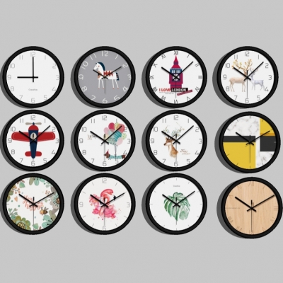  北欧时尚挂钟组合su模型 