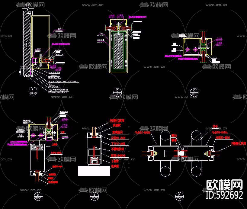 各种玻璃门窗及大样节点图CAD图库下载（渲染图3）