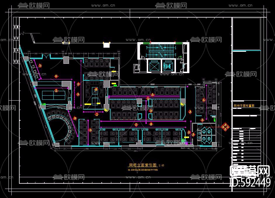 网吧CAD设计施工图全套下载（渲染图1）