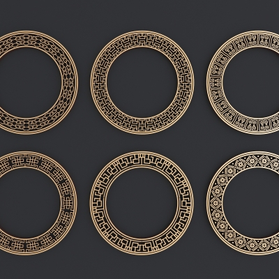 新中式传统图案金属雕花镂花组合3d模型