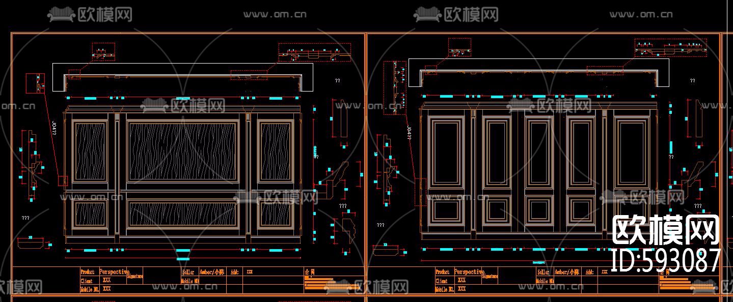 整木家居客厅餐厅背景墙护墙板CAD图库下载（渲染图5）