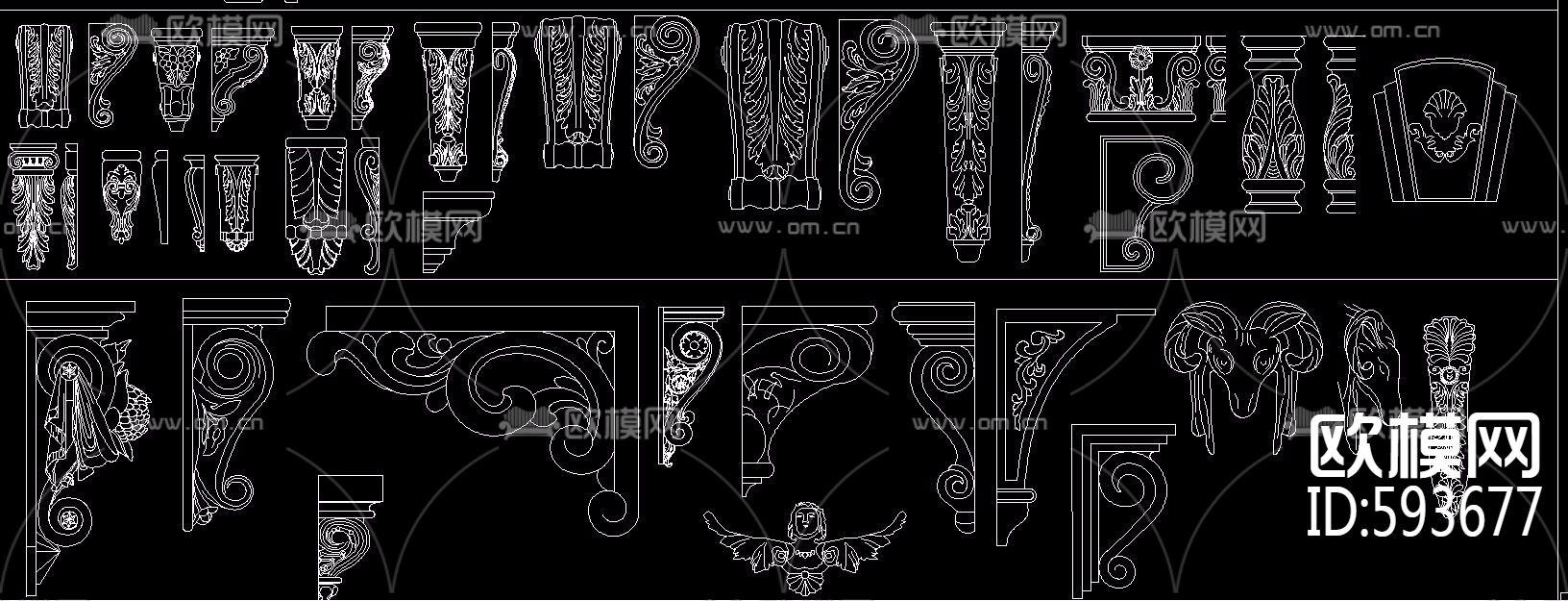 精美雕花 梁托雕花CAD图库下载（渲染图2）