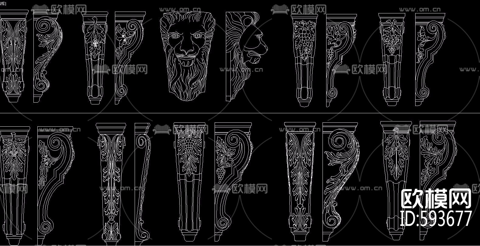 精美雕花 梁托雕花CAD图库下载（渲染图3）