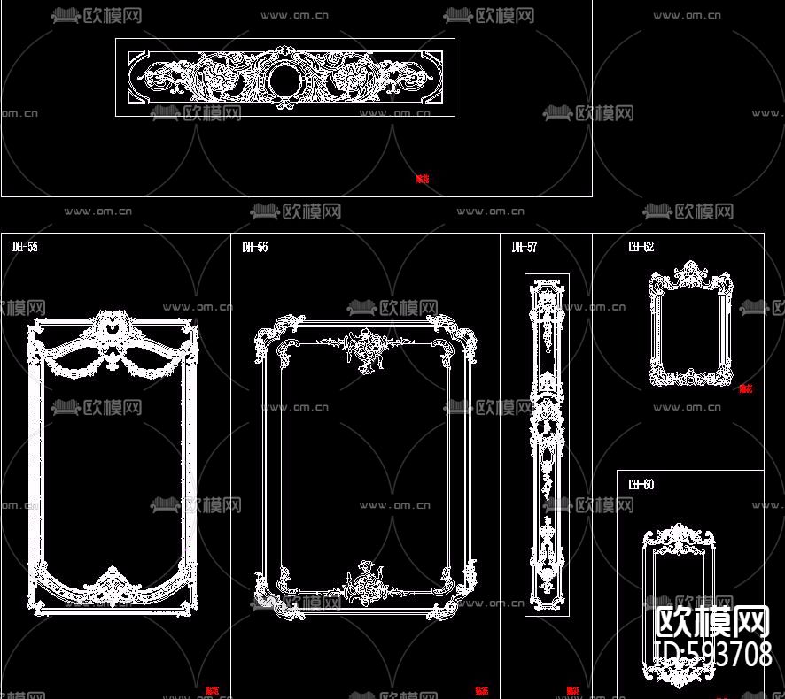 法式雕花角花线条CAD图库下载（渲染图2）