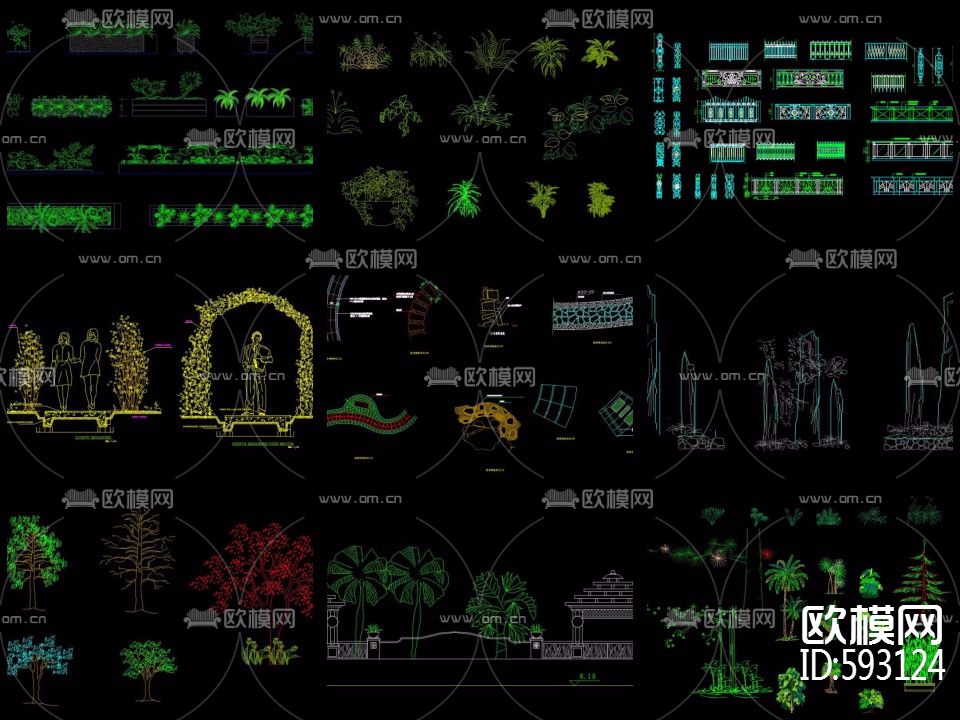 公园小景CAD图纸集合下载（渲染图1）