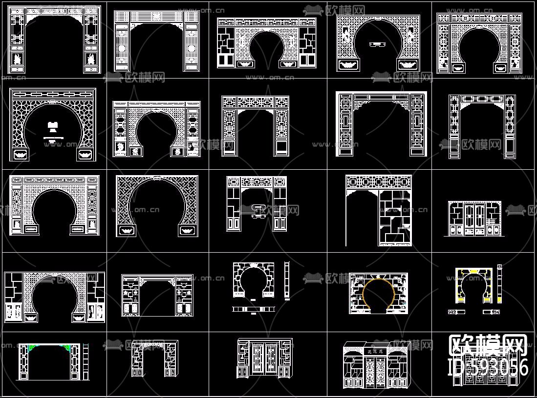 中式屏风博古架CAD图库下载