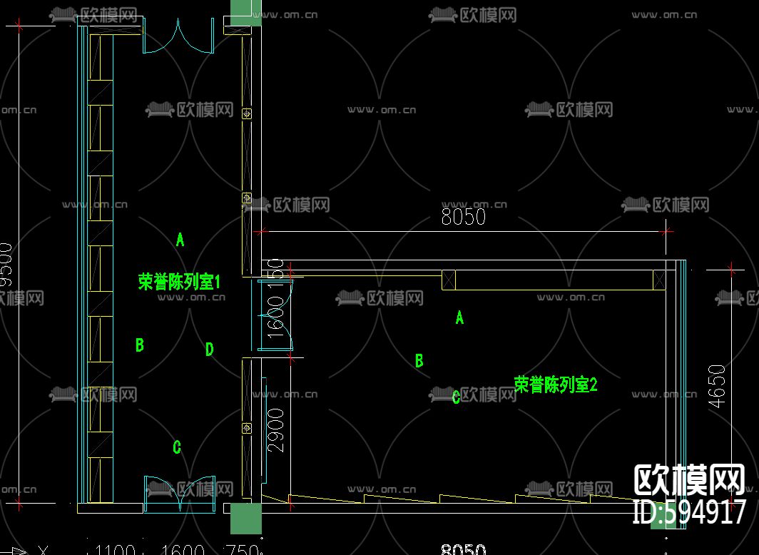 荣誉陈列室施工图下载（渲染图2）