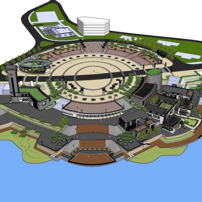  新中式广场规划su模型 