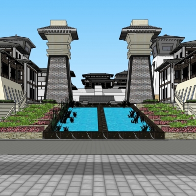  中式仿古阁楼su模型 