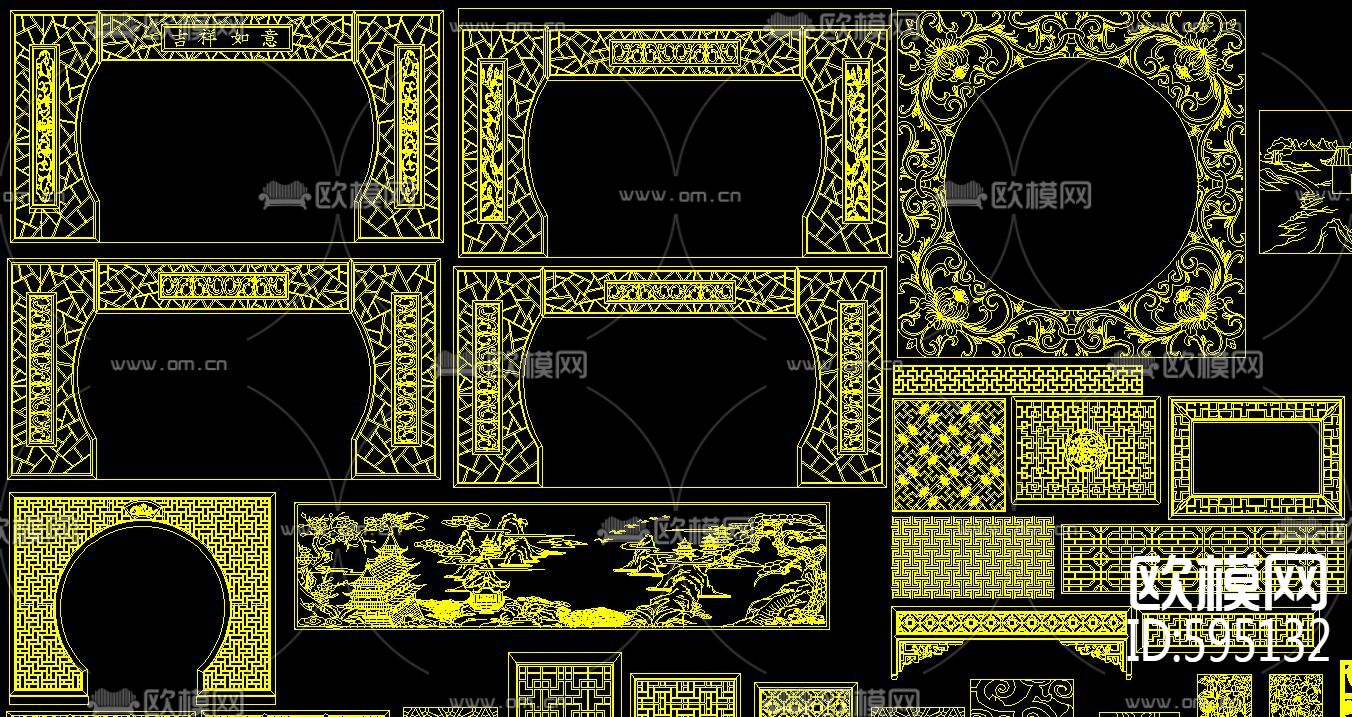 中式雕花 雕刻 花格 CAD图库下载（渲染图2）