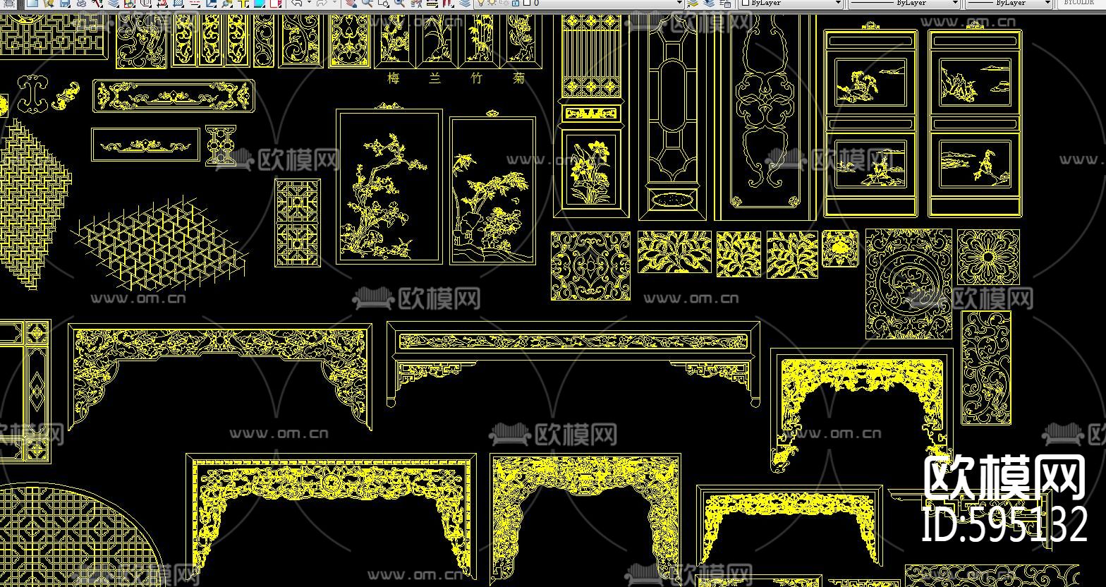 中式雕花 雕刻 花格 CAD图库下载（渲染图4）
