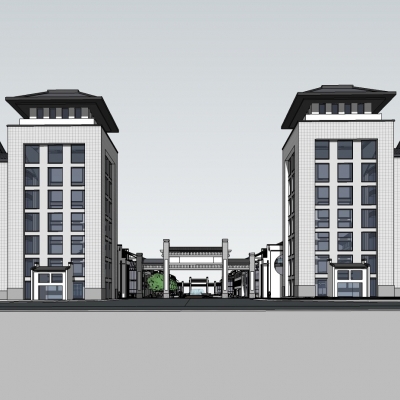  新中式小区规划su模型 