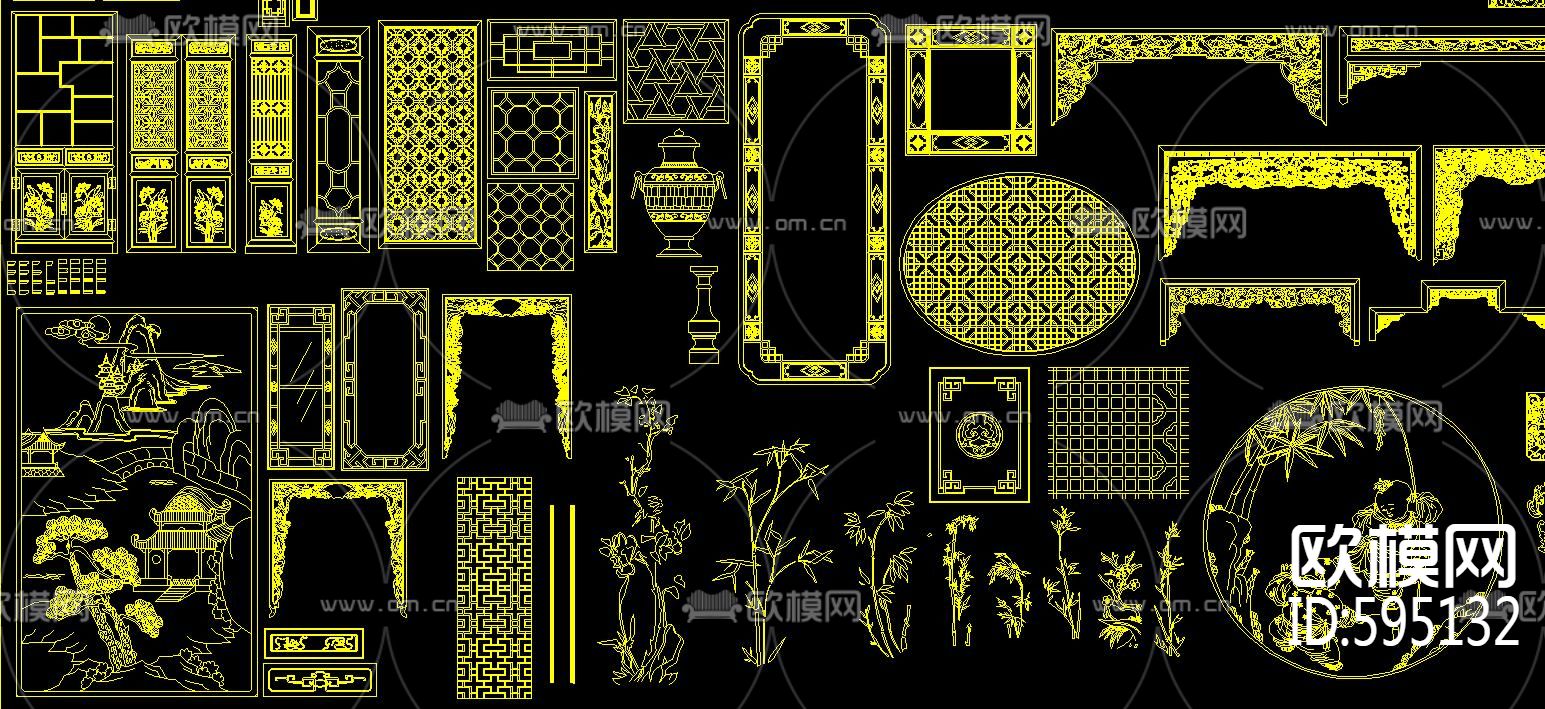 中式雕花 雕刻 花格 CAD图库下载（渲染图3）