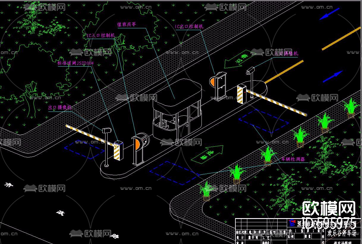 停车场出入口设备位置图CAD图下载（渲染图4）
