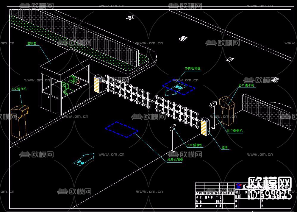 停车场出入口设备位置图CAD图下载（渲染图5）