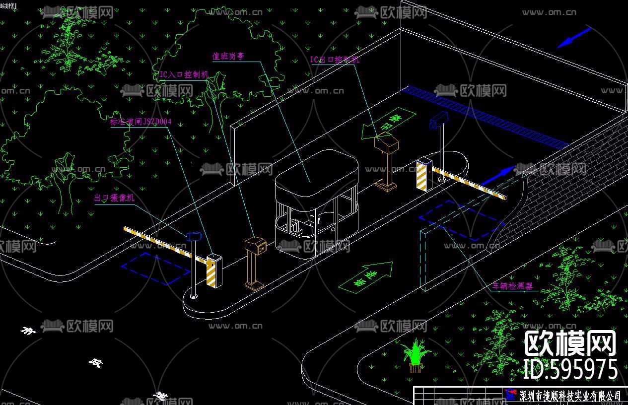停车场出入口设备位置图CAD图下载（渲染图3）