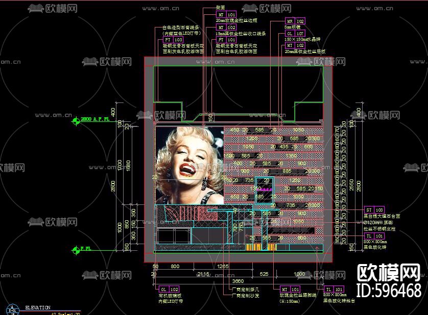 KTV施工图包厢立面11套下载（渲染图2）