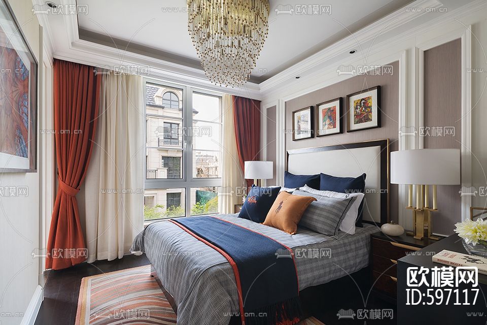 美式别墅样板间 CAD施工图&实景图下载（渲染图4）