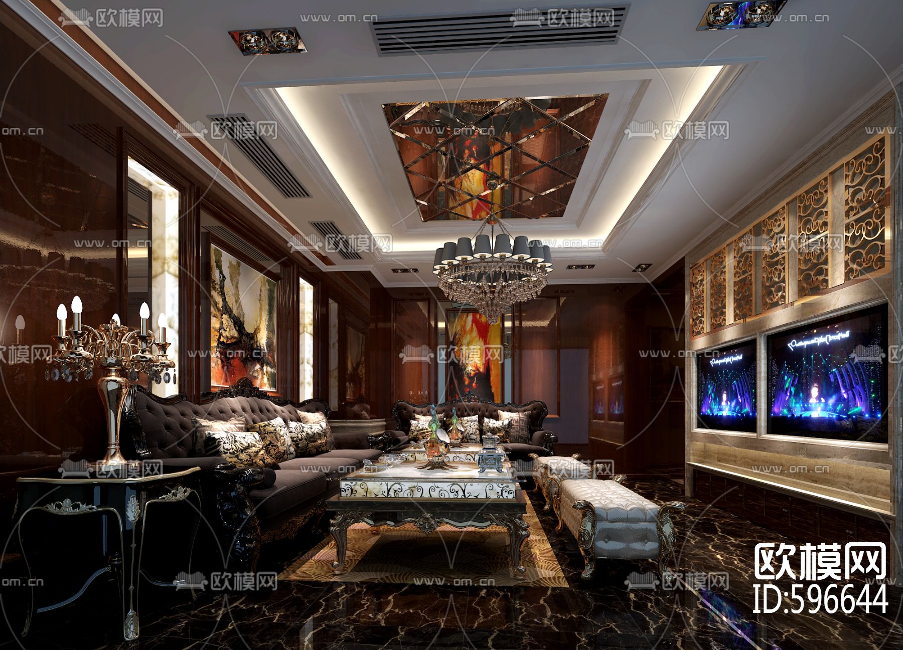 鸿瑞豪庭KTV 全套施工图电气排水图&效果图下载（渲染图6）