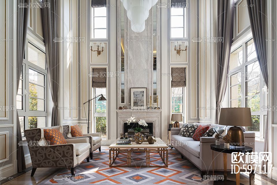 美式别墅样板间 CAD施工图&实景图下载（渲染图6）