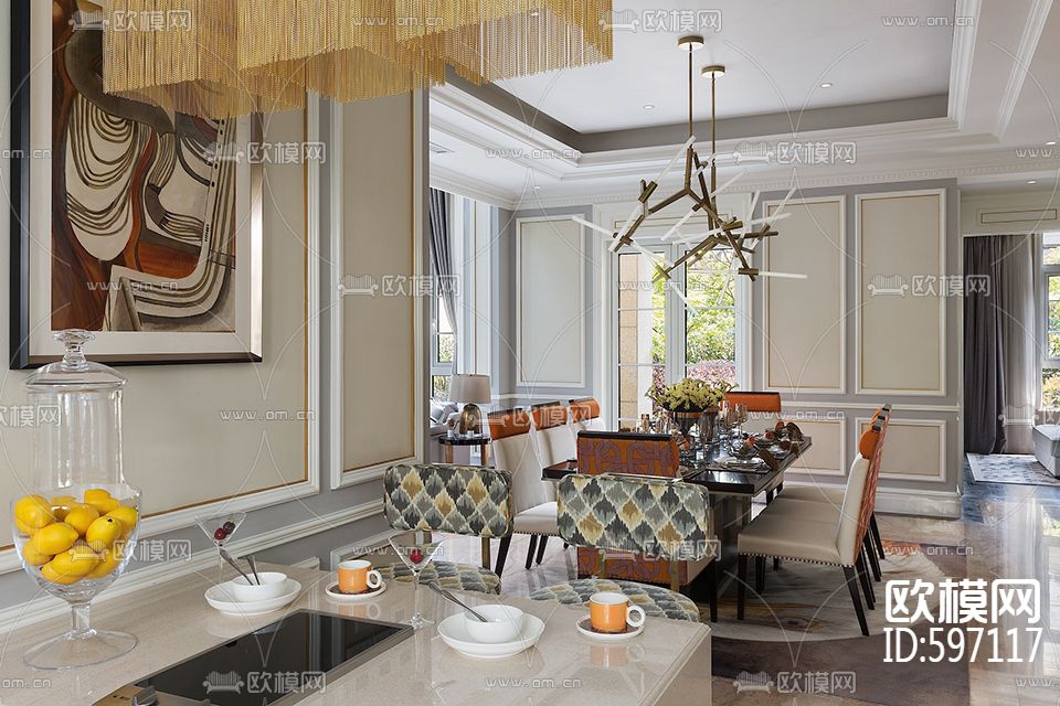 美式别墅样板间 CAD施工图&实景图下载（渲染图5）