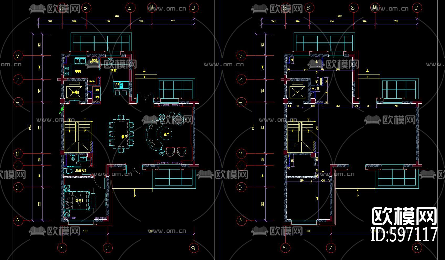美式别墅样板间 CAD施工图&实景图下载（渲染图1）
