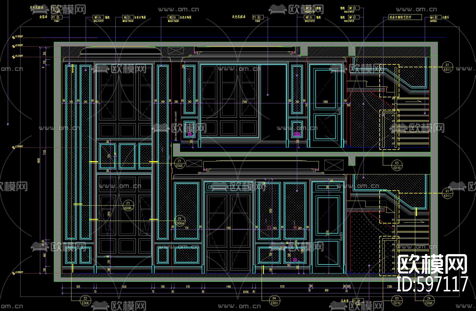 美式别墅样板间 CAD施工图&实景图下载（渲染图2）