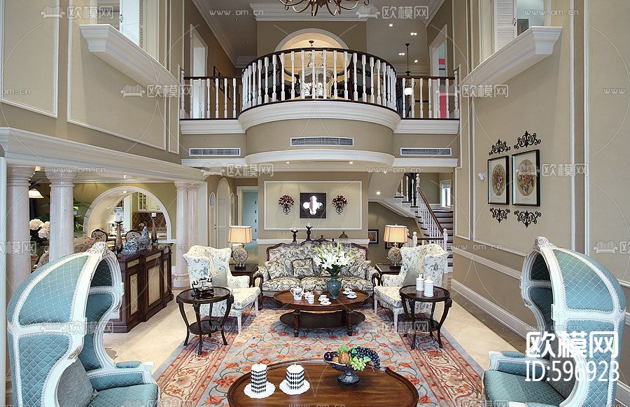 法式简约风格别墅CAD施工图&实景图下载（渲染图7）