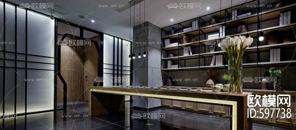 新中式茶吧CAD施工图&实景图下载（渲染图4）