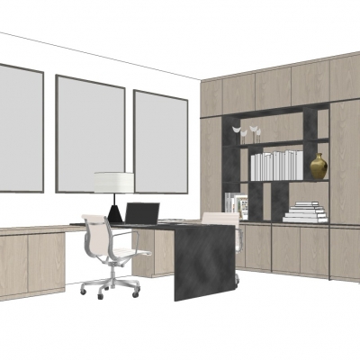  现代办公桌椅组合su模型 